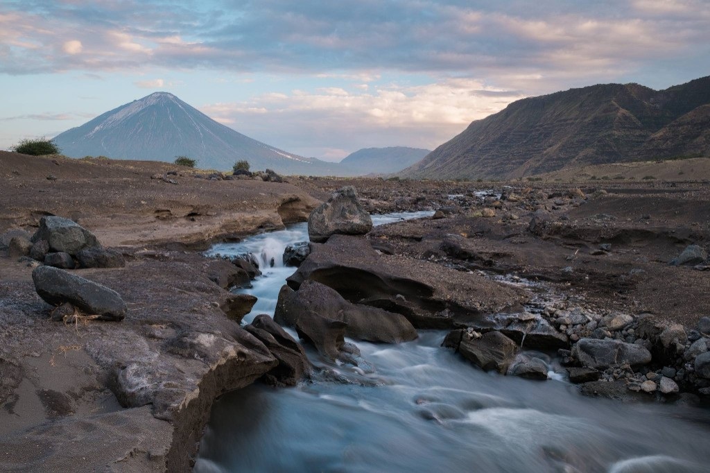 Volcanic river valley beneath Ol Doinyo Lengai