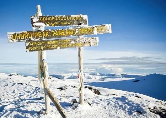 Uhuru Peak summit sign at 5,895 m on the Machame Route